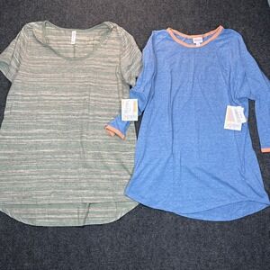 Lularoe Tops LOT Of 2 Large Blue Green Randy Classic T Striped Modest Soft Tunic